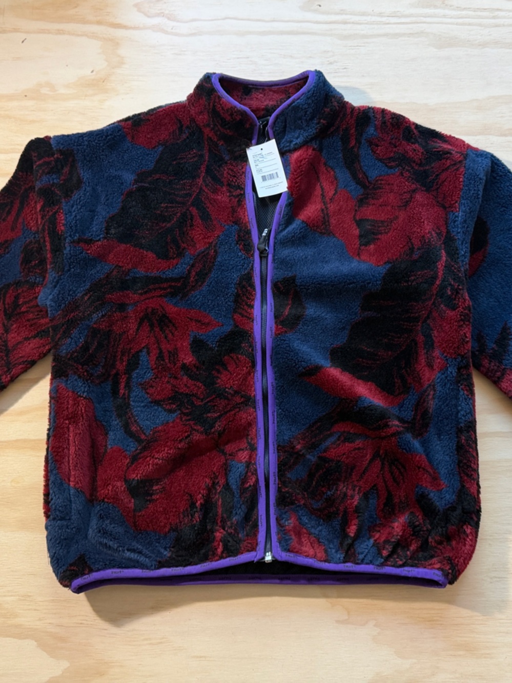 HUF Navy & Burgundy Floral Plush Fleece Jacket